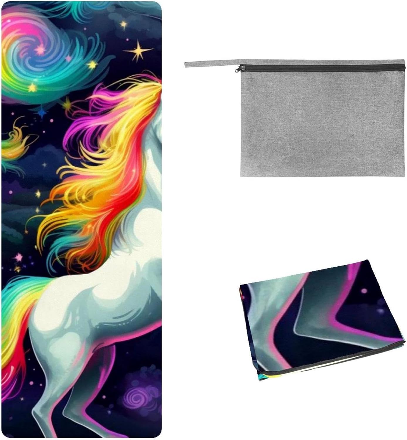Yoga Towel, Rainbow Unicorn Pattern Non Slip Sweat Absorbent Hot Yoga Mat Towel for Hot Yoga, Pilates and Fitness - 72.8" x 26.8"