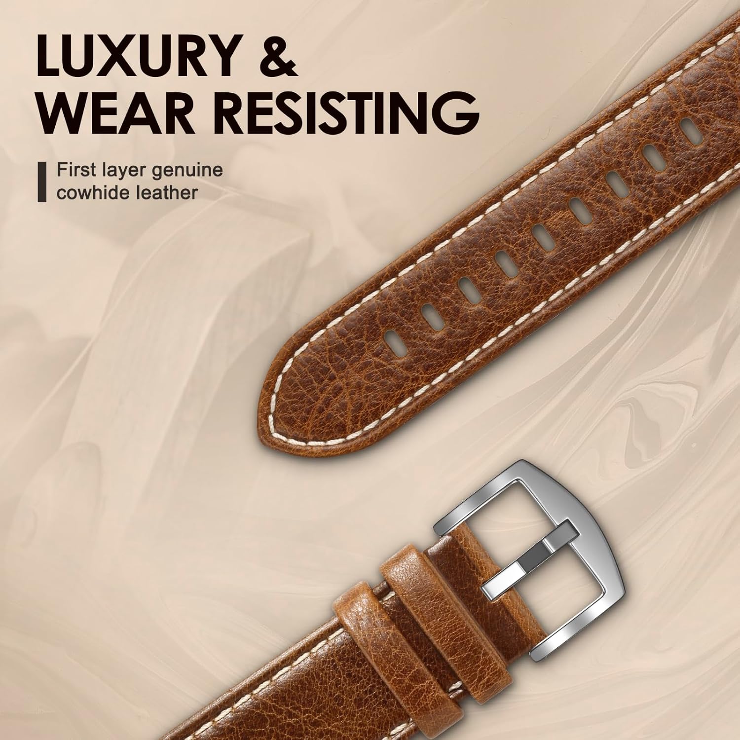 Leather Band Compatible with Apple Watch Bands 46mm 45mm 44mm 42mm (Series 1/2/3) Men Women, Vintage Genuine Leather Replacement Wristband for iWatch Series 10 9 8 7 6 5 4 3 2 1 SE Retro Walnut - Image 2