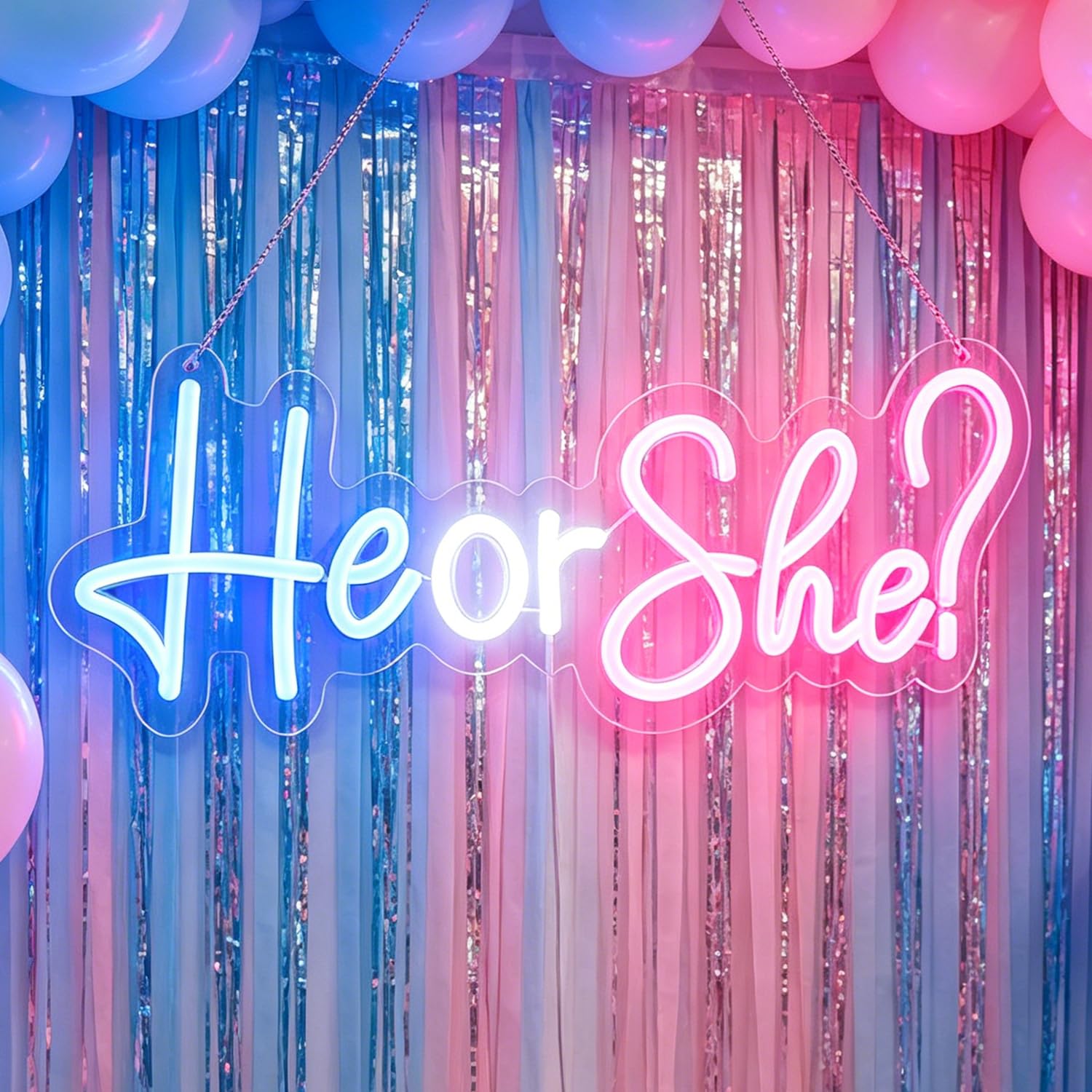 Nordstylee - Segnali al neon LED per rivelazione del sesso, decorazioni per feste, segni con lettere al neon, annunci di gravidanza, forniture per feste, cartelli per baby shower da giardino (Rosa-blu