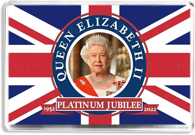 Queen Elizabeth II - Royal Platinum Jubilee Celebration - Union Jack Design - Fridge Magnet - Novelty Keepsake Commemorative Gift