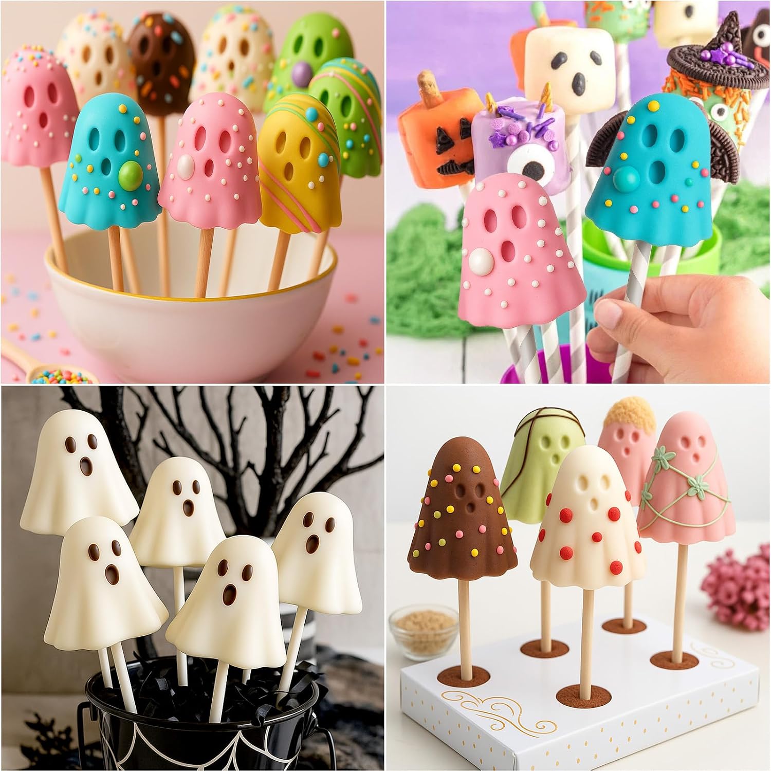 2PCS Halloween Ghost Cake Pop Mold, 12 Cavity Reusable Cakesicle Molds