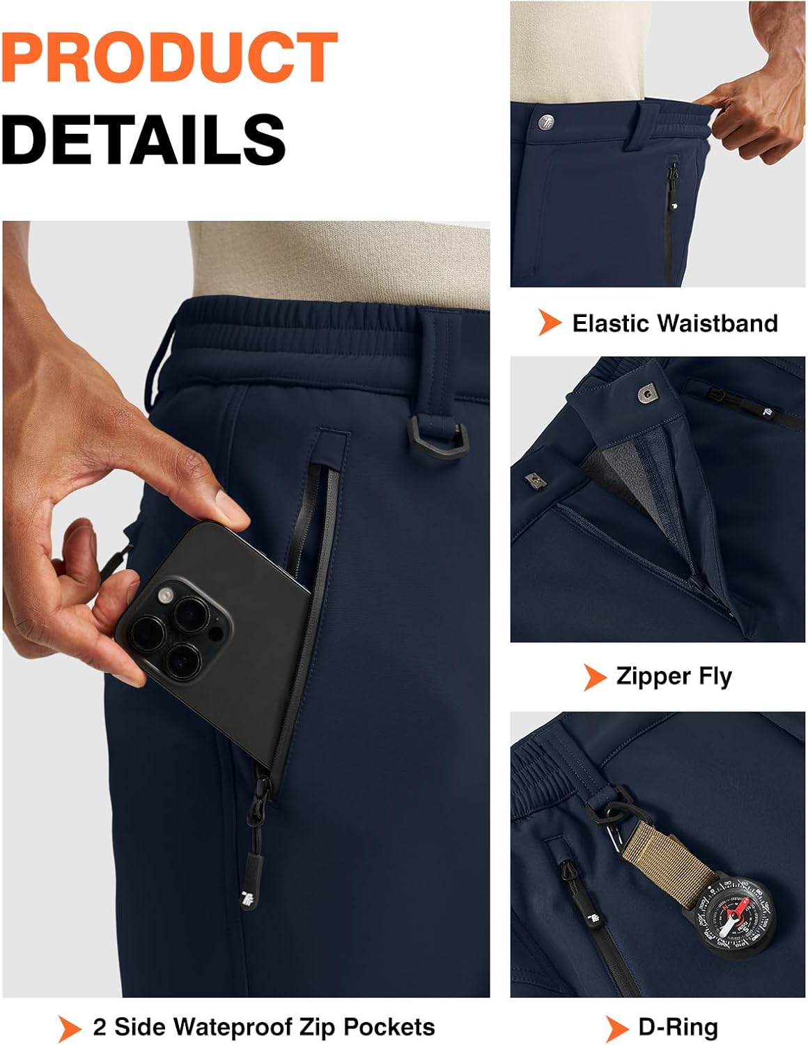 TBMPOY Mens Snow Ski Pants Waterproof Fleece Lined Winter Insulated Softshell Outdoor Snowboard Skiing Zipper Bottom Leg