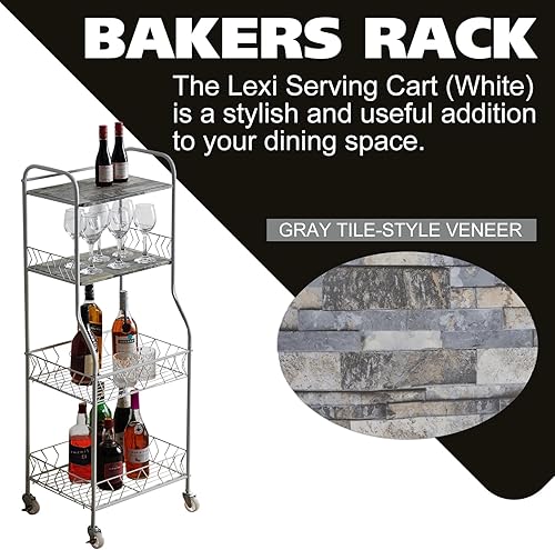 Miniatura 6 de Kings Brand Furniture - Estante de cocina para panadería de 4 niveles con estantes de almacenamiento de alambre, soporte rodante para microondas con