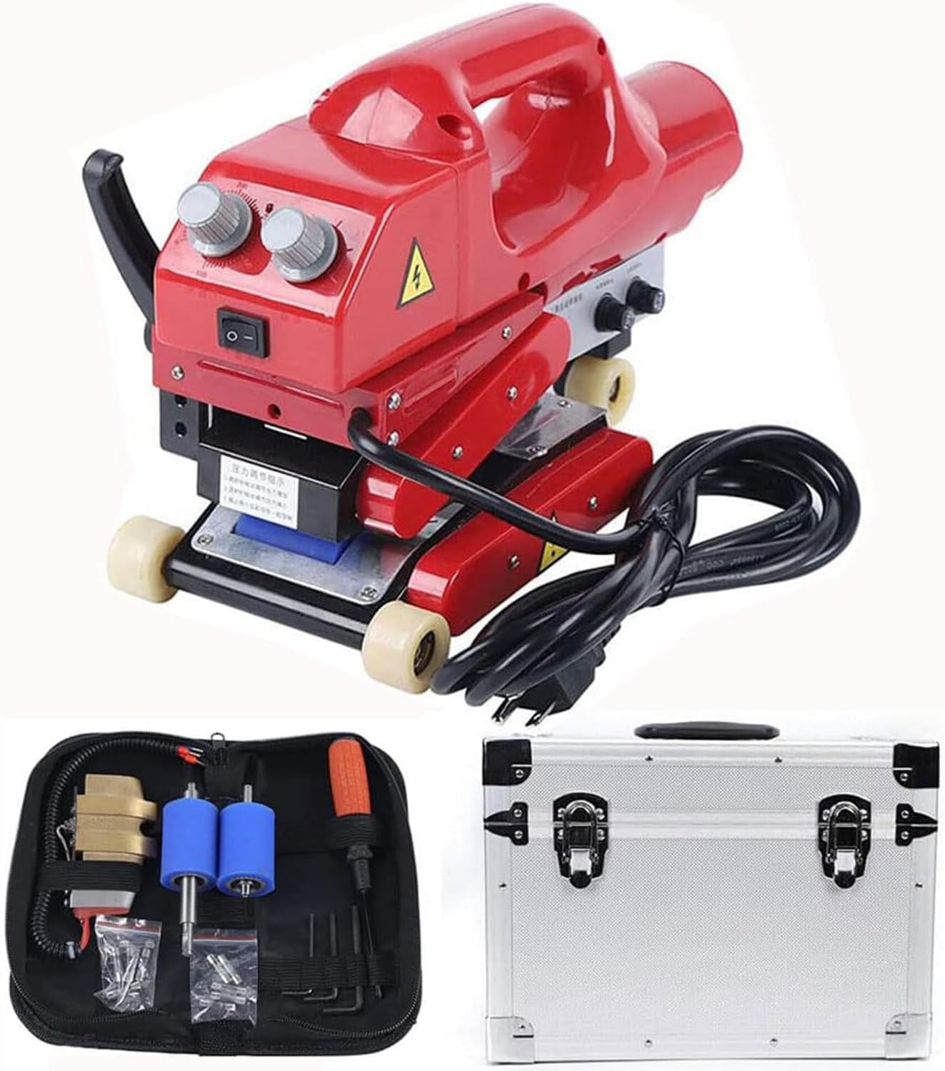 Geomembrane Auto Welding Machine,800W Plastic Membrane Hot Wedge Welder,0.2-1.5mm Film Welder Plastic Welder,for Sealing Welding HDPE EVA PVC LDPE ECB PP(Rubber Wheel,20cmOverlap)