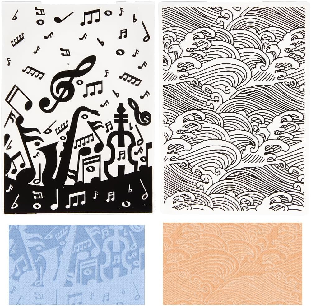 CRASPIRE 2Pcs Embossing Folder Waves Musical Note Plastic Background Embossing Machine Template Vintage Pattern Paper Card Template Stencils for Card Making DIY Scrapbooking Paper Craft Album