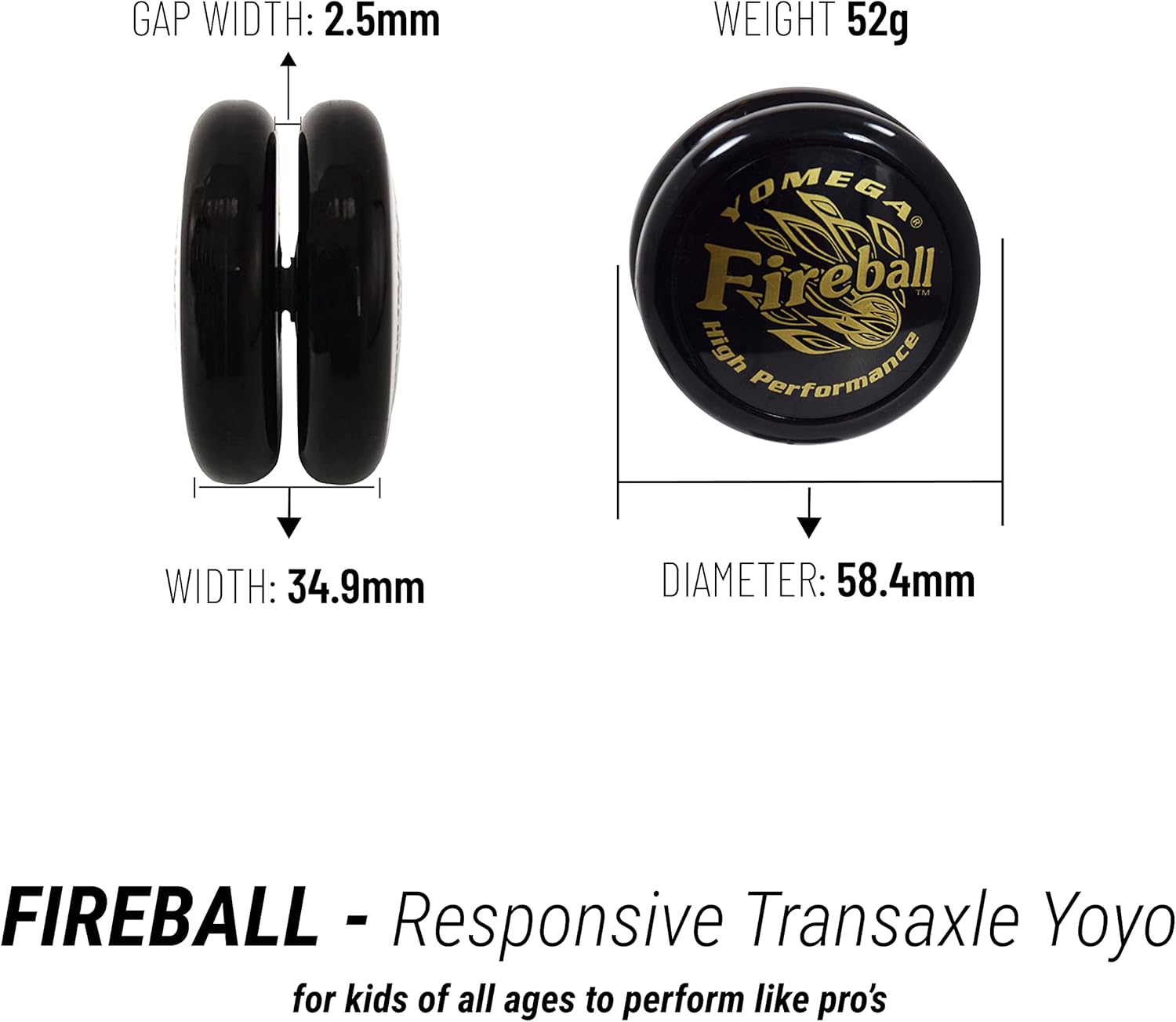 Yomega 2 Legendary Spinners The Original Yoyo with A Brain and Fireball Transaxle Yo-Yo for All Level String Trick Play +5 Extra Strings (Fireball Black-Brain Red)