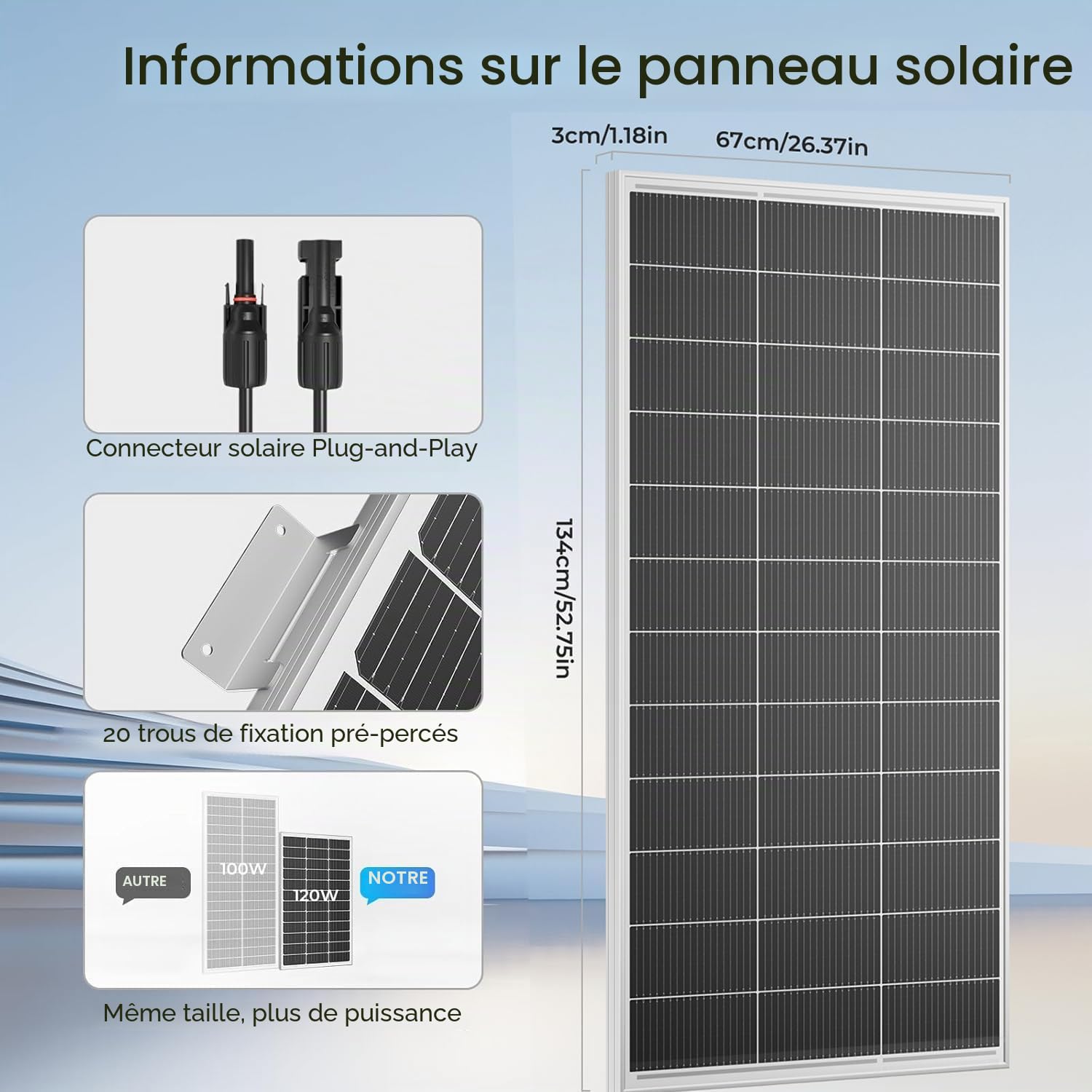 Panneau solaire 600 W monocristallin 200 W x 3 modules PV de type N - Panneau solaire IP68 pour batteries 12 V - Panneau solaire 18BB pour camping-car, installation de balcon, abri de jardin