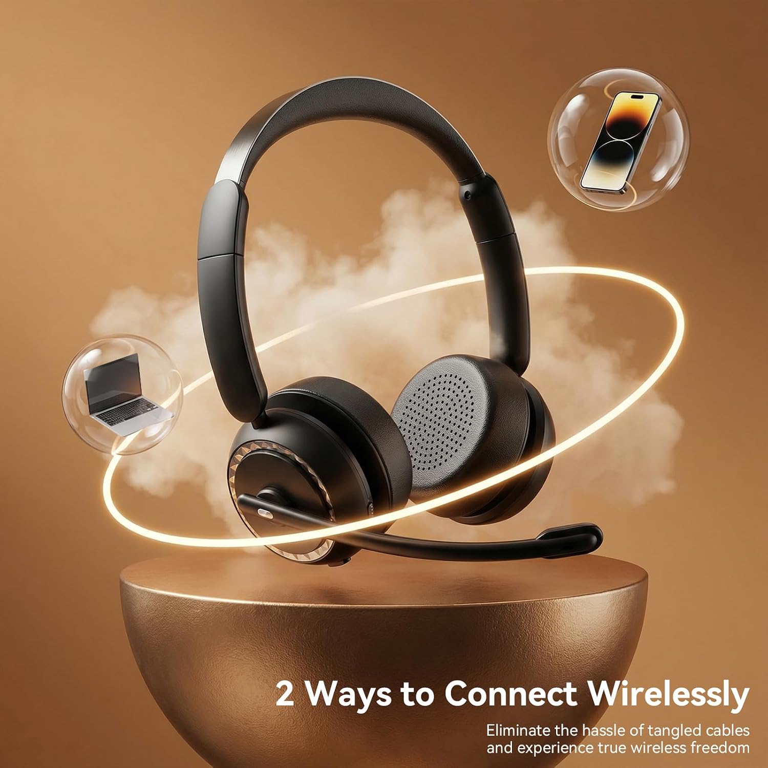 Wireless Headset with Mic for Clear Work Calls, Bluetooth 5.2 Headset with Noise Cancelling Microphone & Mute Button, 40H Talk Time for Zoom Teams, Home Office, PC Mac Laptop Phone (Glossy Black)
