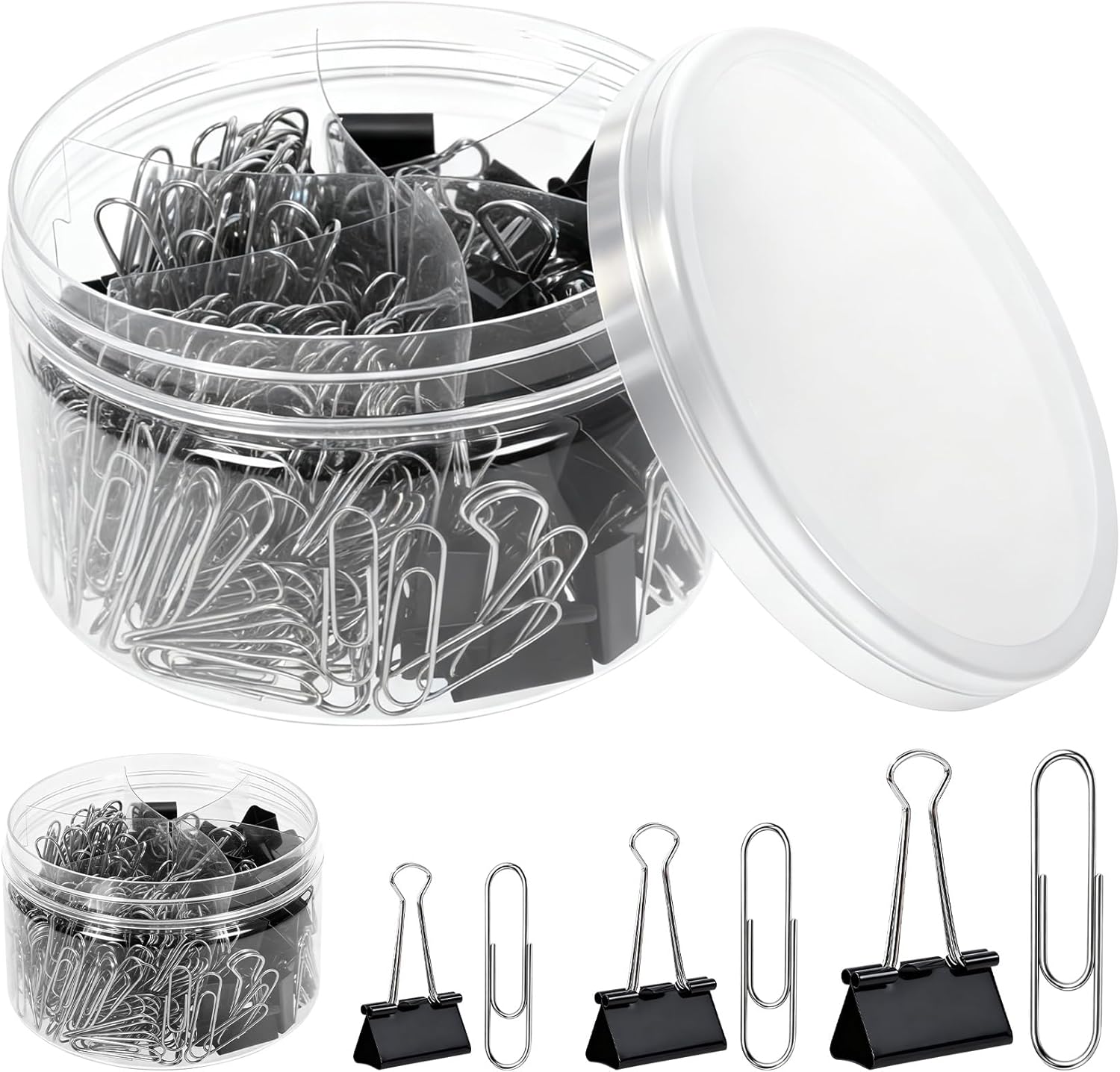 208 PCS Binder Clips Assorted Sizes – 0.6"-2" Black Metal Paper Clamps, Micro and Mini/Small/Medium/Large/Extra Large Binder Clips Set, Canned Office Supplies for Home/School