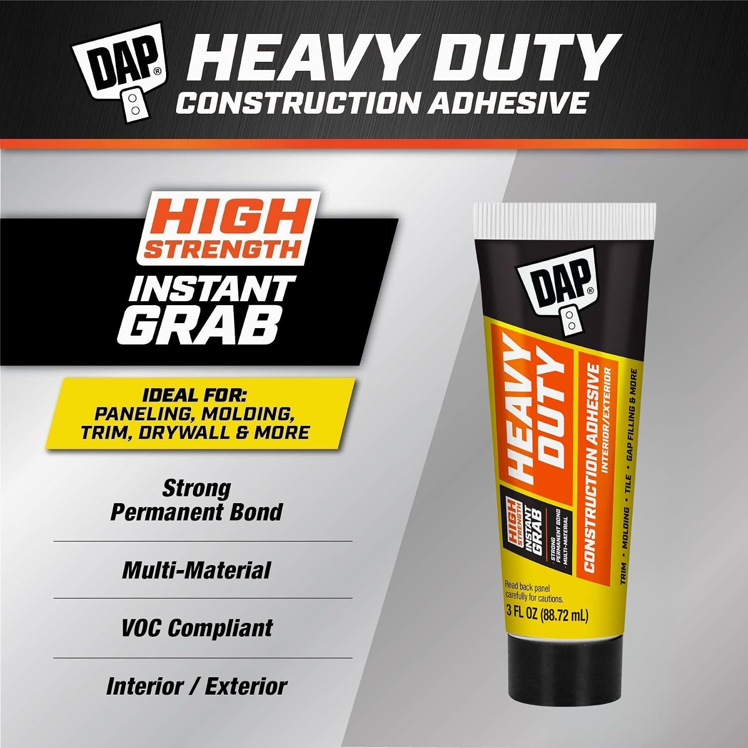 DAP Heavy Duty Construction Adhesive, White, 3 oz (7079800160)
