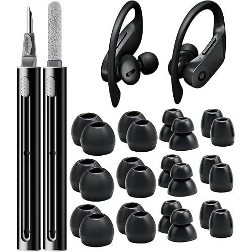 12 Pairs Replacement Ear Tips for Powerbeats Pro/Beats Flex/Beats X Earbuds Soft Silicone Non-Slip Earbud Accessories Beats Earbuds Replacement Tips with Cleaning Kit (Black)
