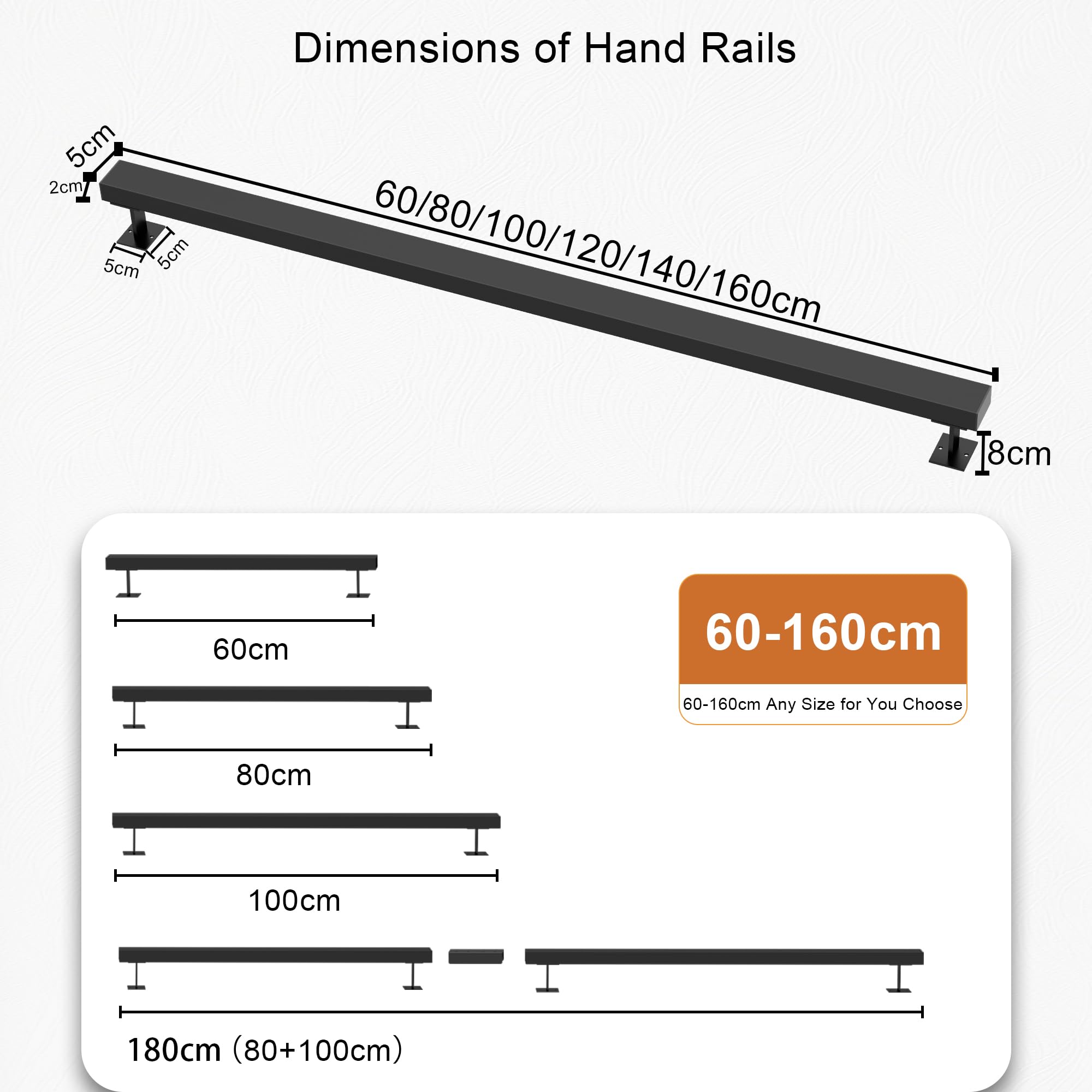 Handlauf Metall, Schwarz Matt Geländer Treppe Wandhandlauf Wand Innen und Außen mit Wandhalterung und Endkappen, Treppengeländer mit Zubehör, Handlauf Treppe für Treppen, Brüstung, Balkon (240cm)