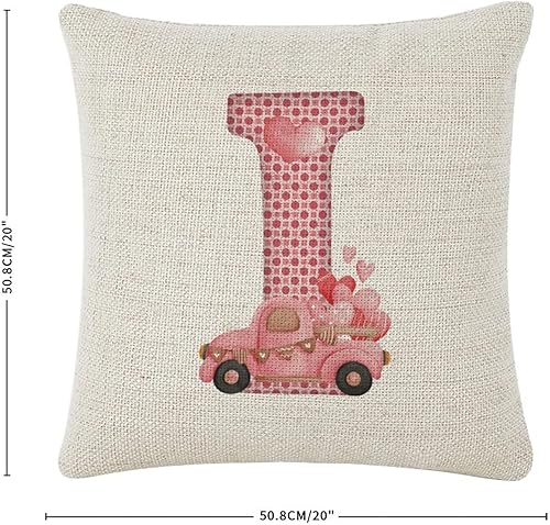 Miniatura 9 de Throw Cushion Cover Case Red Pink Polka Dots Love Hearts Truck Initial Letter Monogram K Decorative Pillow Cover Cotton Linen Square Lumbar Pillow