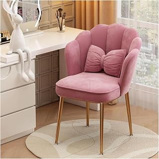 Elegante sillón de terciopelo con forma de concha con patas de metal, moderno y funcional, color rosa y gris, decoración del hogar para sala de estar y dormitorio