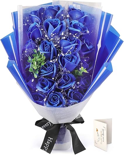 Amazon Fauhal 純潔な色 海のような青いバラ ソープフラワー フラワー 花 造花 花束プレゼント 薔薇 青い花束 枯れない花 石鹸花 母の日のギフト人気商品 お花 ギフト 誕生日プレゼント女性 人気 昇進 転居 還暦 元旦 送別会 お見舞い 結婚や出産祝い等色々な