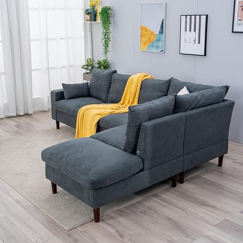 Miniatura 4 de Panana Sofá modular convertible en forma de L, sofá de 2 plazas y 3 plazas con tela de lino diván tapizado para sala de estar, apartamento, oficina