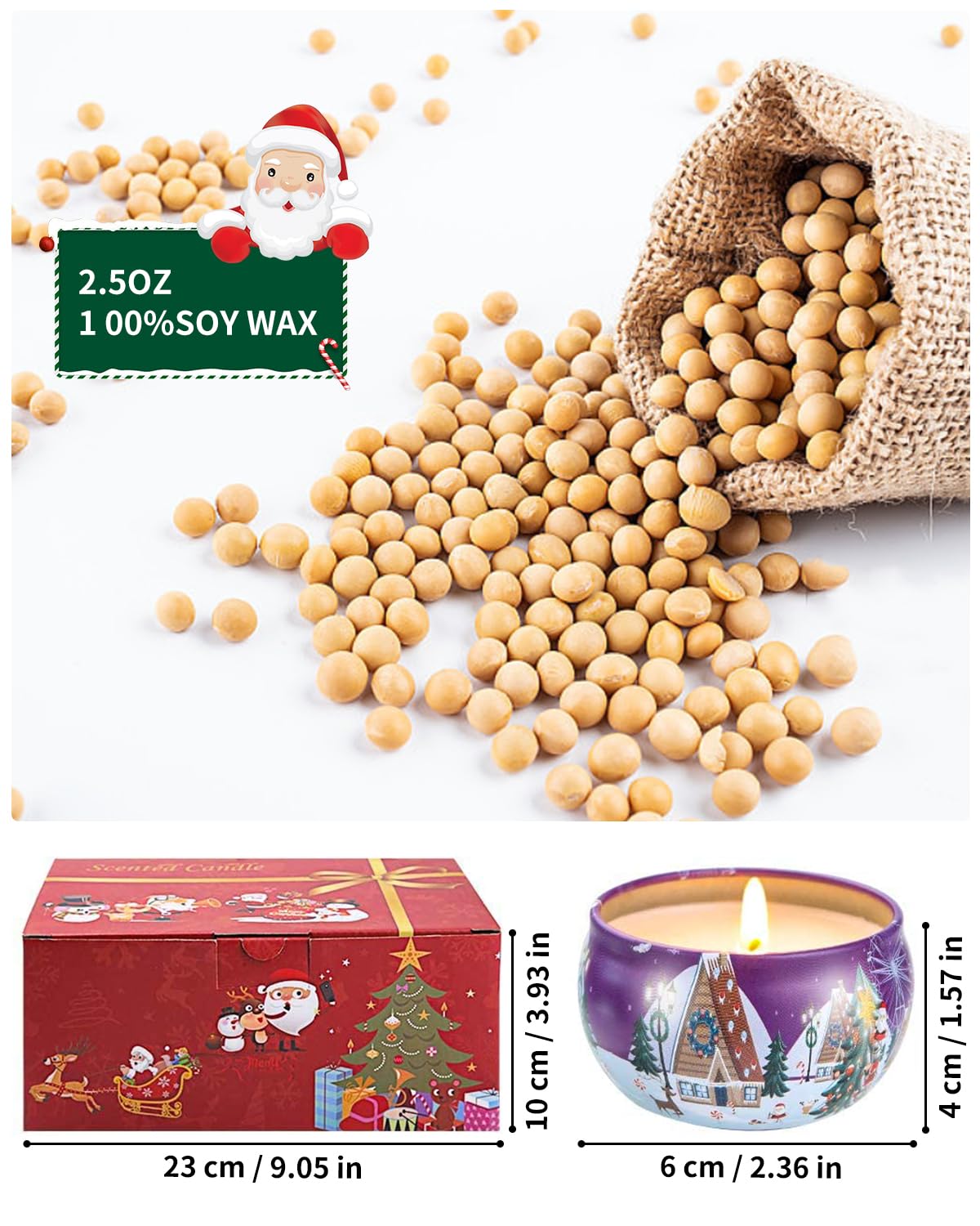 Christmas Scented Candle Gift Set, Velas Perfumadas Juego de 12 Piezas, Vela perfumada de Cera de Soja 100% Natural, Adecuada para Navidad, baño, Yoga, para relajar el Cuerpo, Aliviar el Estrés
