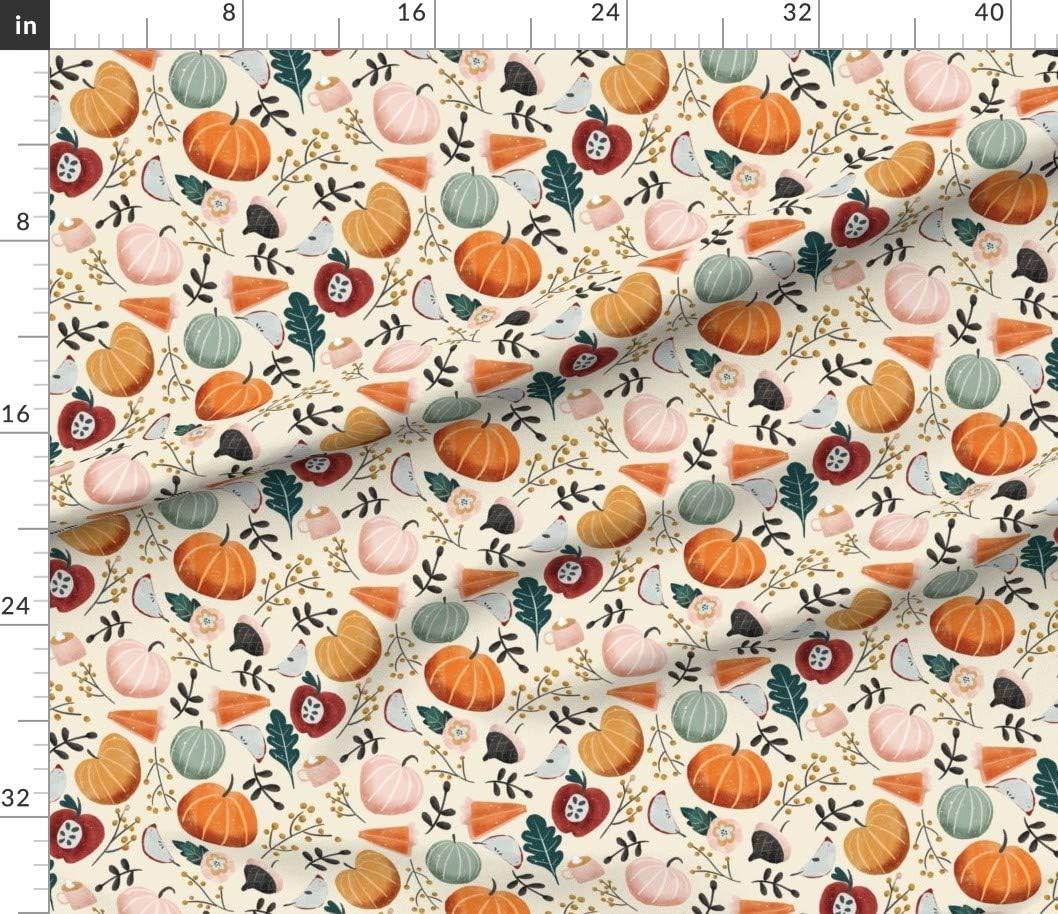 Spoonflower Fabric - Pumpkins Pie Autumn Fall Cream Leaves Floral Berries Printed on Petal Signature Cotton Fabric by The Yard - Sewing Quilting Apparel Crafts Decor
