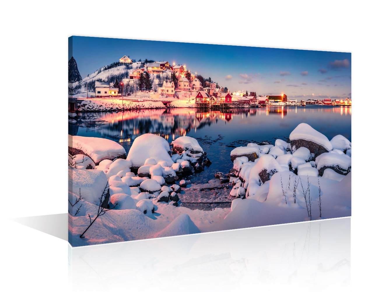 TISHIRON 1 Panel Winter Cityscape Canvas Wall Art Great Sunset on Norwegian Sea Pictures Posters and Prints Wall Decor for Bedroom House Decor Framed Ready to Hang (12" Wx18 H) โ image 1