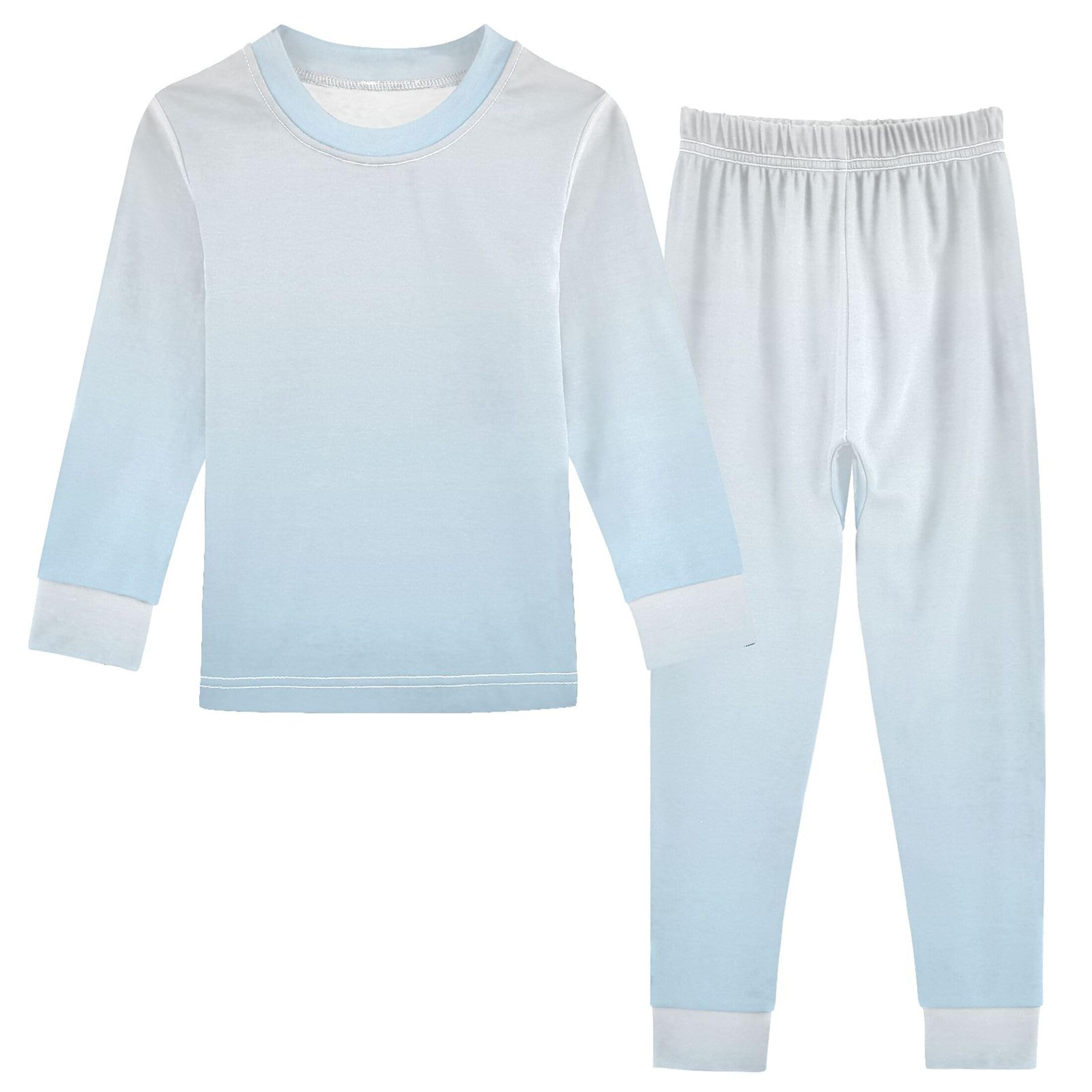 Gradient Ice Blue Long Sleeve Pajamas Set Sleepwear Jammies 2pcs Set Pjs Gradient Ice Blue