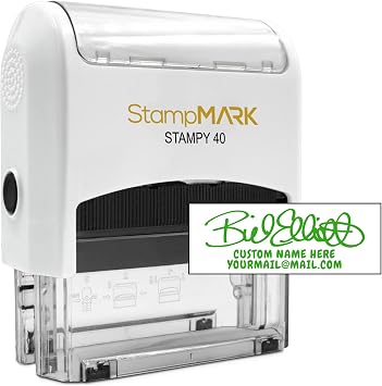 StampMark Customized Signature/Logo Stamp + 2 Lines of Text - Large Size - Choose from 15 Ink Colors