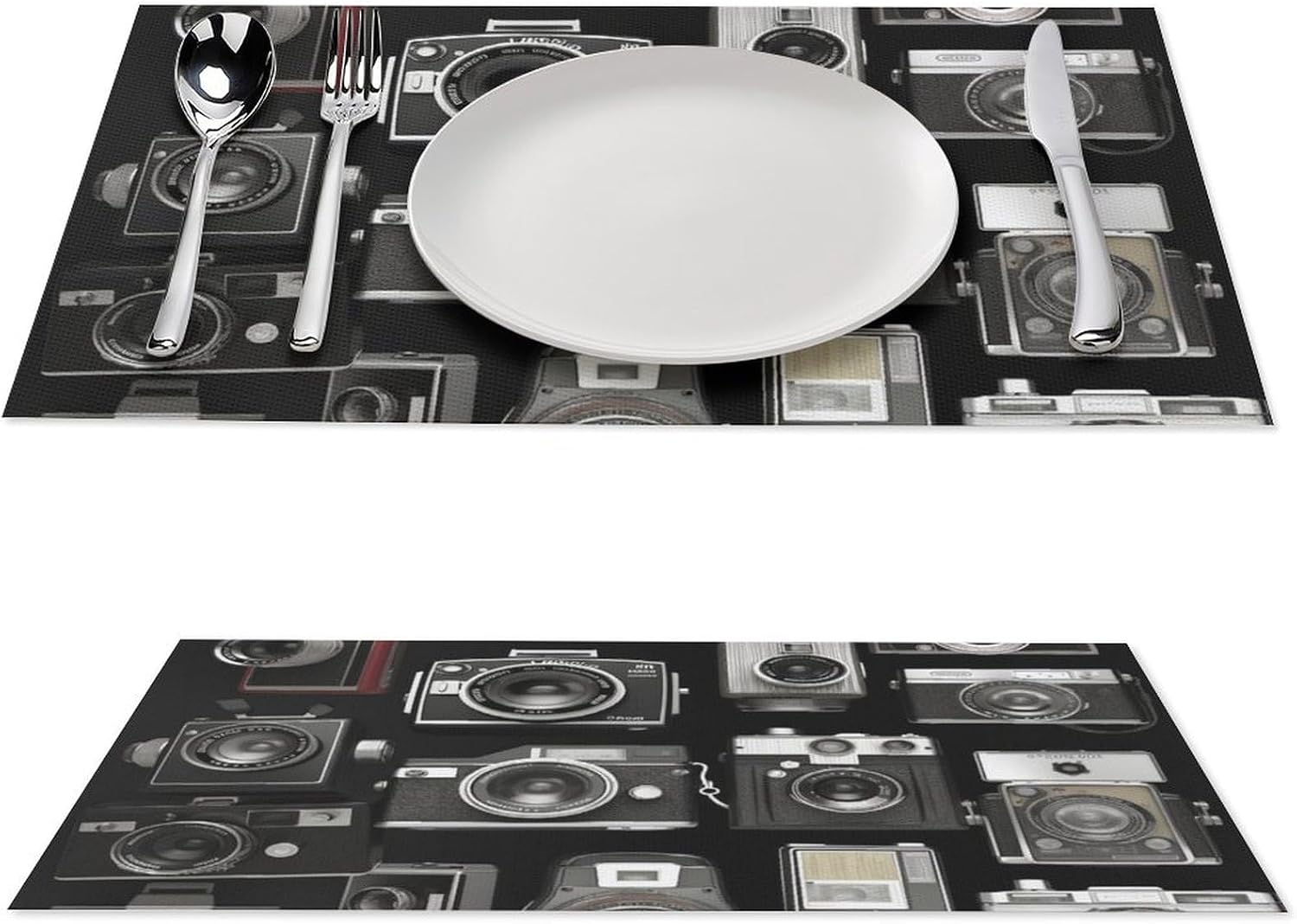 Washable PVC Table Mats Retro Cool Camera Collection Printed Placemats Set of 1 Non-Slip Place Mats Heat Resistant Table Mats Dining Decor for Indoor Outdoor