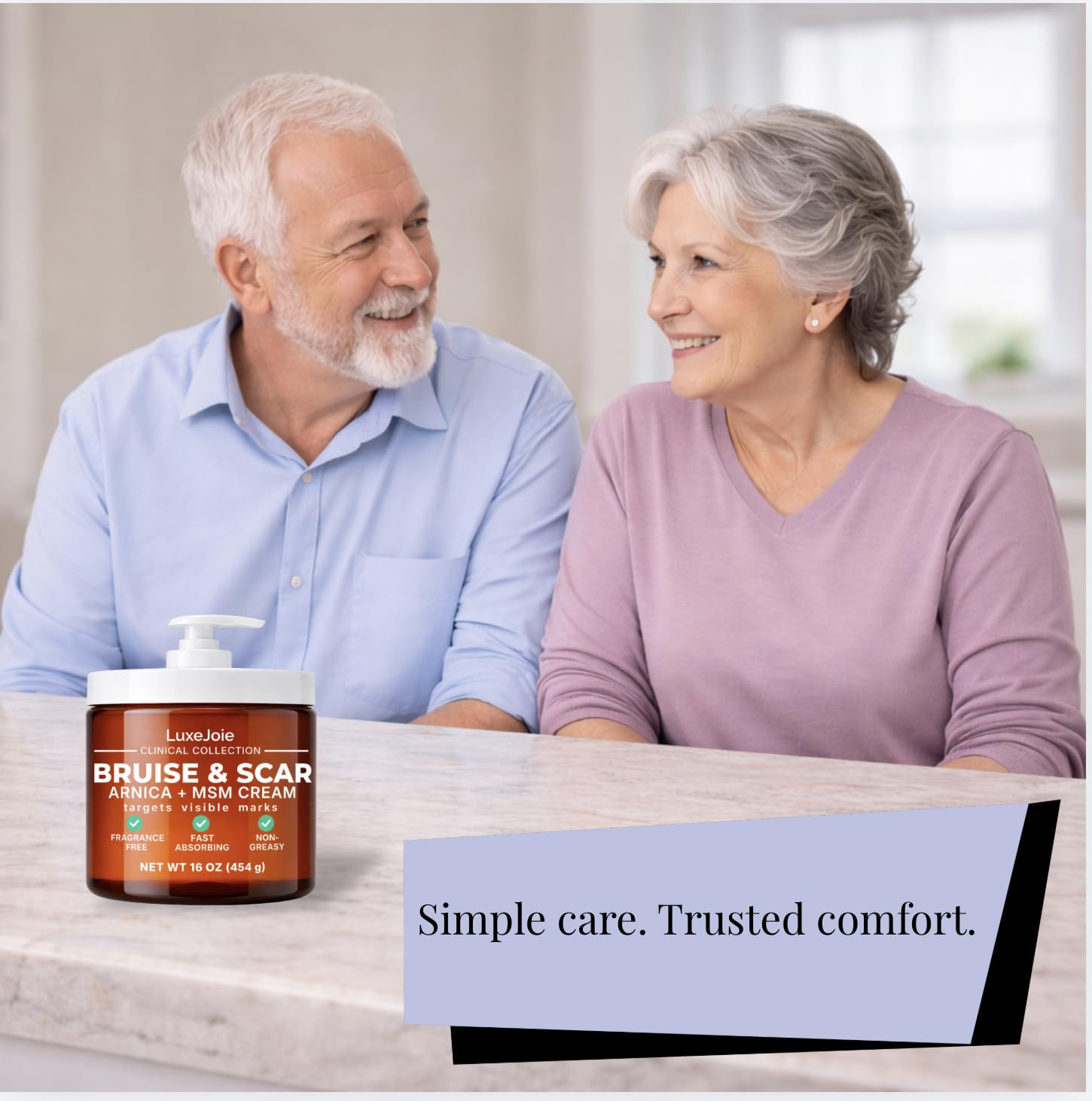 LuxeJoie Bruise & Scar Cream for Thin, Delicate Skin | Arnica Montana + MSM | Fast Absorbing, Fragrance Free | Supports Appearance of Visible Bruising & Discoloration | 16 oz