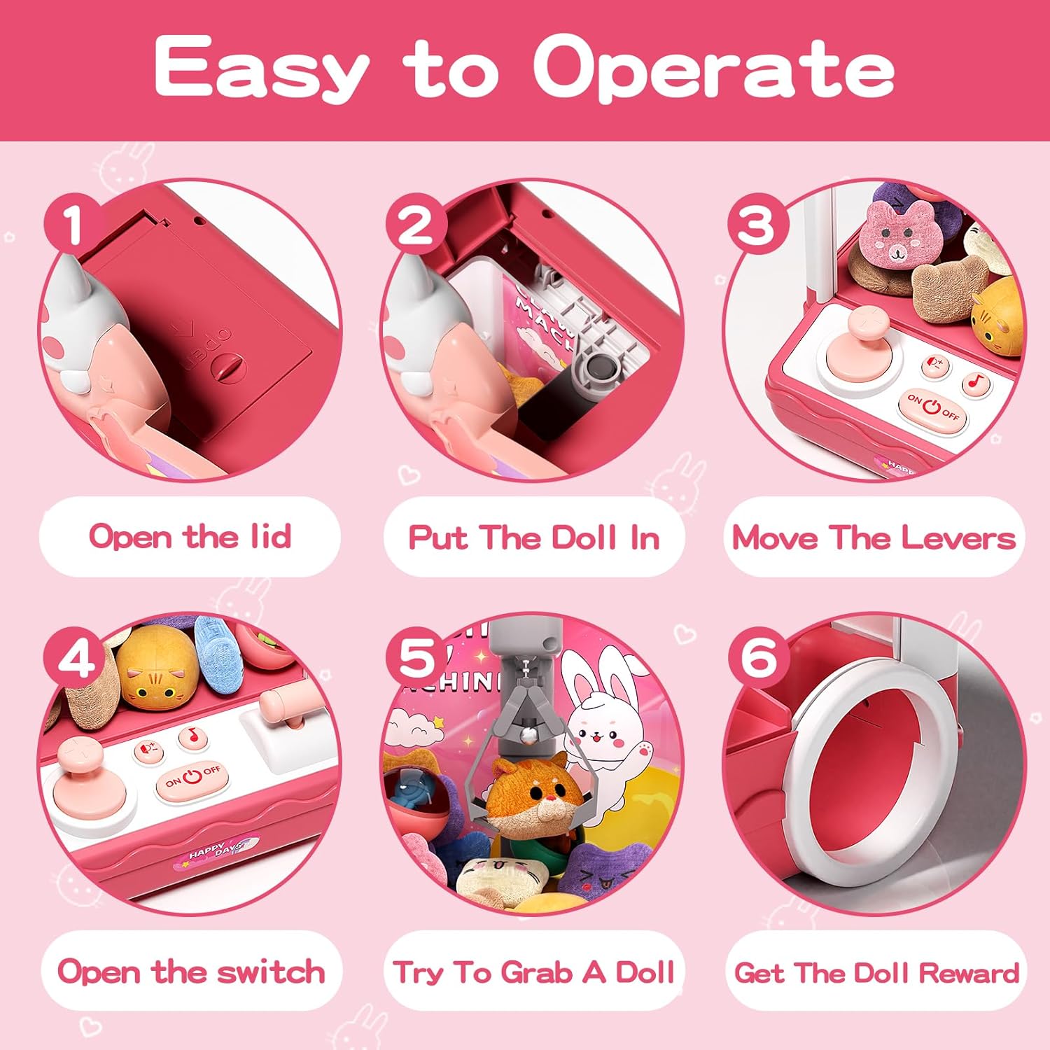 Kids Claw Machine, Mini Candy Vending Grabber, Prize Dispenser Toys for Girls and Boys, Electronic Claw Game Machine for Party Birthdays with Lights Sound, Includes 10 Plush and 10 Mini Toys