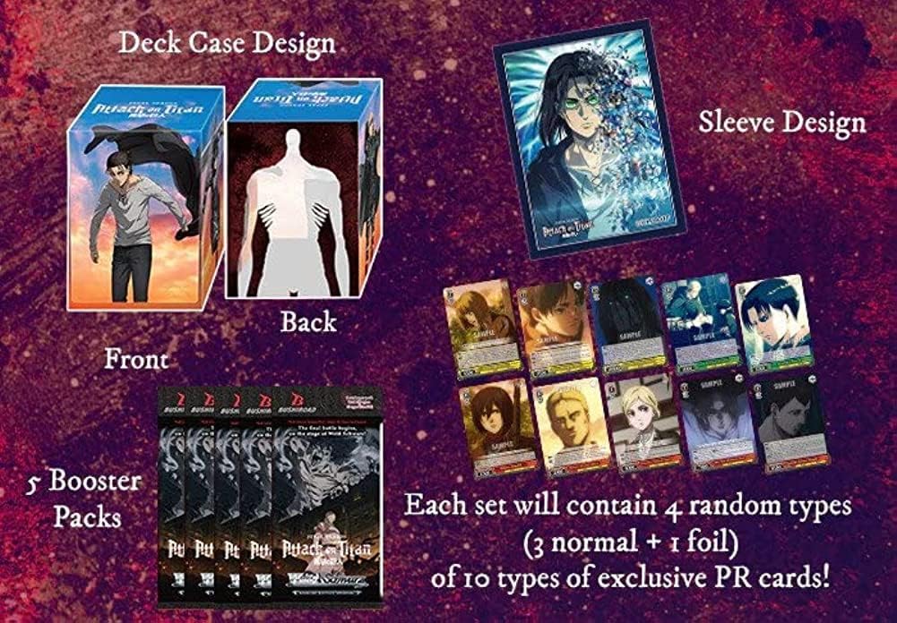 Attack on Titan: Weiss Schwarz Final Season Supply Set (80113) - 5x Booster Packs, 1 Deck Case, 60x Sleeves, 4x PR Cards - Ages 15+