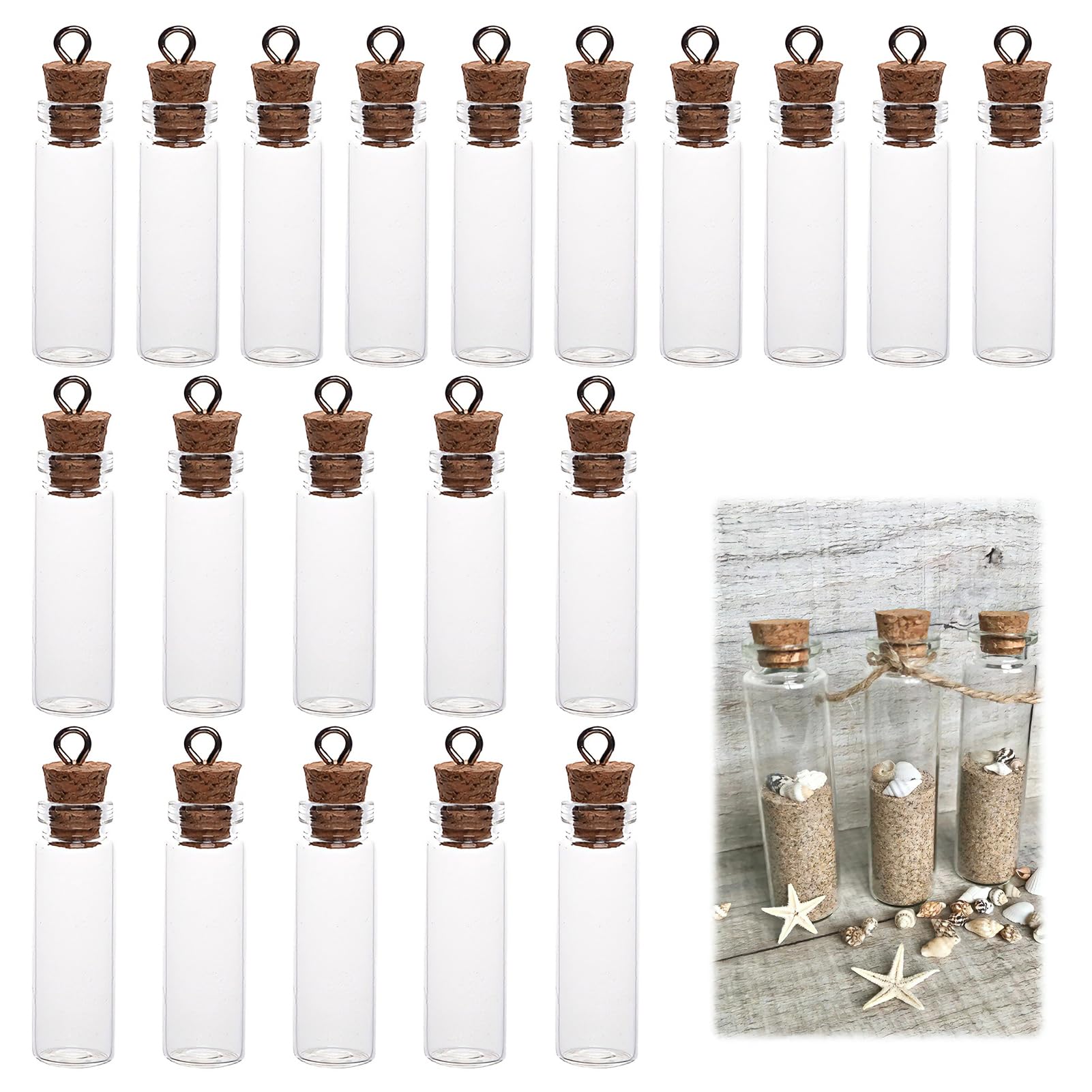 20 botellas de cristal transparente con corcho, mini botellas de cristal con corcho, botellas de poción en miniatura, botellas de ensayo
