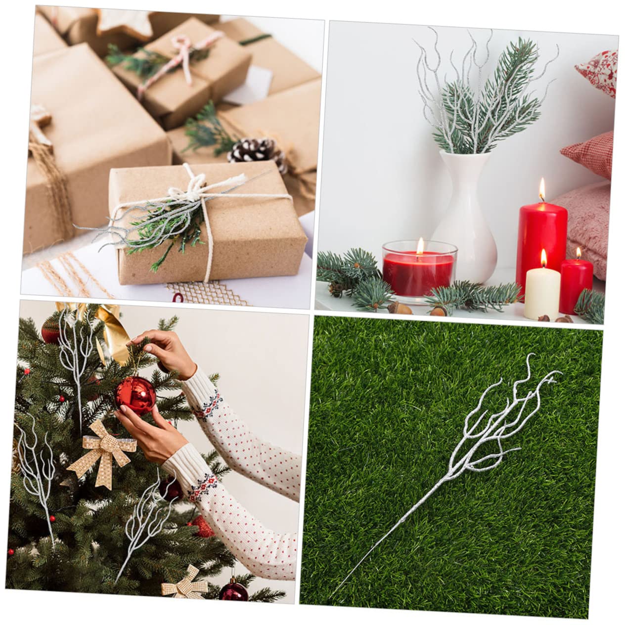 Abaodam 2 Sets Künstliche Weihnachtsstiele Lockige Zweige für Vase Glitzernde Äste Weihnachtsbaum-Dekoration Picks 20 Stück