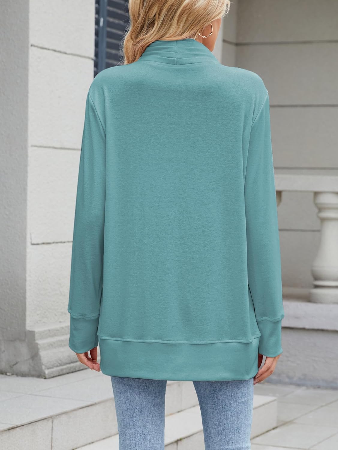 Famulily Womens Long Sleeve Pleated V Neck Sweatshirts Casual Loose Tunic Tops with Kangaroo Pocket - Image 4
