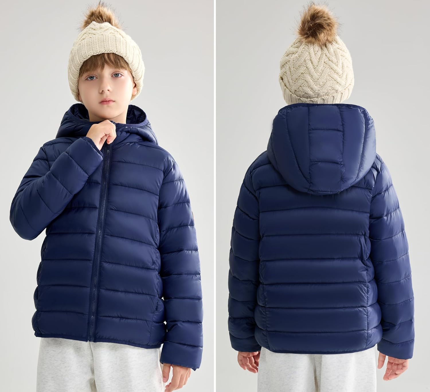 maoo garden Girls Boys Winter Puffer Jacket Big Kids Faux-Down Lightweight Packable Water-Resistant Coat