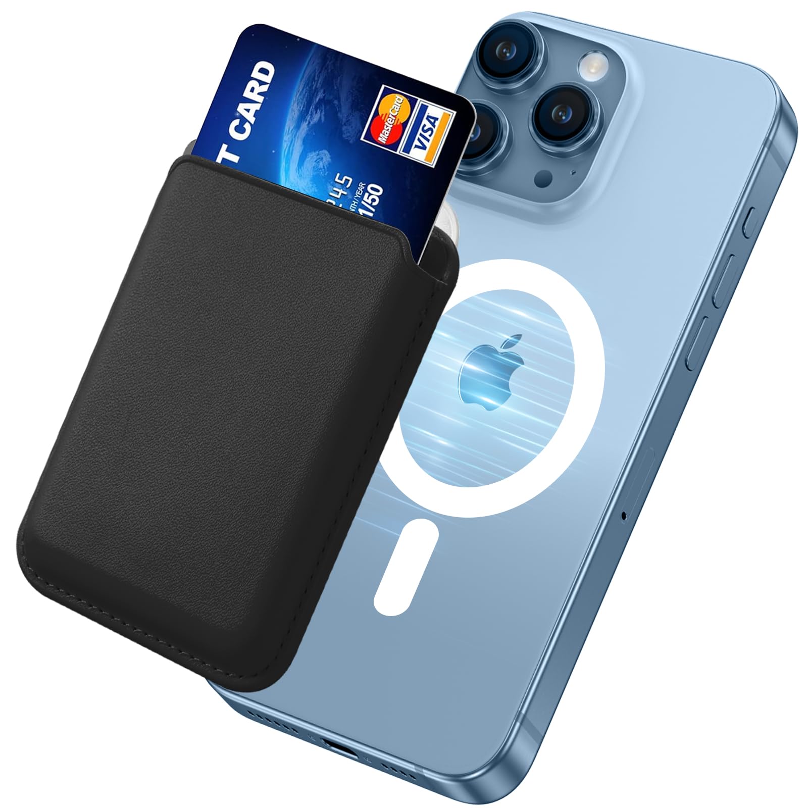 DOMAVER Magnetische Handy Kartenhalter für MagSafe Wallet, Magnetic Kreditkartenetui Handy Kartenetui kompatibel mit iPhone 16 15 14 13 12 Pro/Pro Max/Plus/Mini Series und Magnetiche Hülle, Schwarz