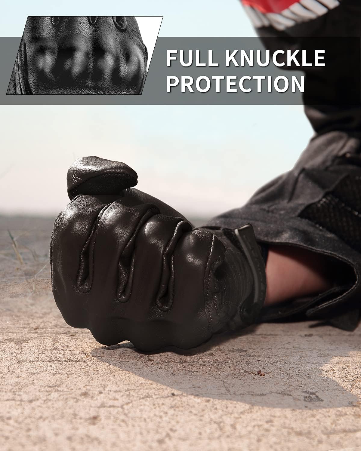 kemimoto Motorcycle Gloves, Leather Motorcycle Riding Gloves for Men and Women, Touchscreen Motorbike Gloves for Motorcross Racing BMX MTB Cycling with Hard Knuckle Black L : Automotive