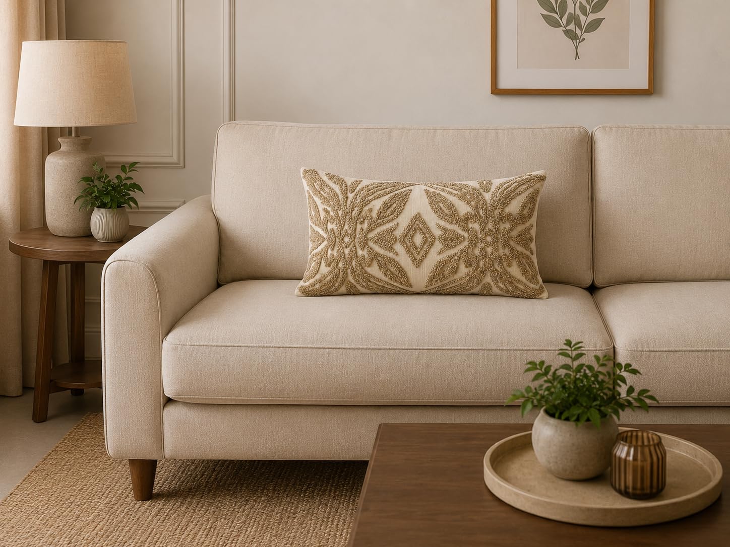 Set of 2 Ivory & Rust Tufted Cushion Covers | Premium Cotton Slub Decorative Lumbar Pillow Covers | Textured Boho Embroidered Throw Pillow Covers for Sofa, Bed & Living Room-image-28