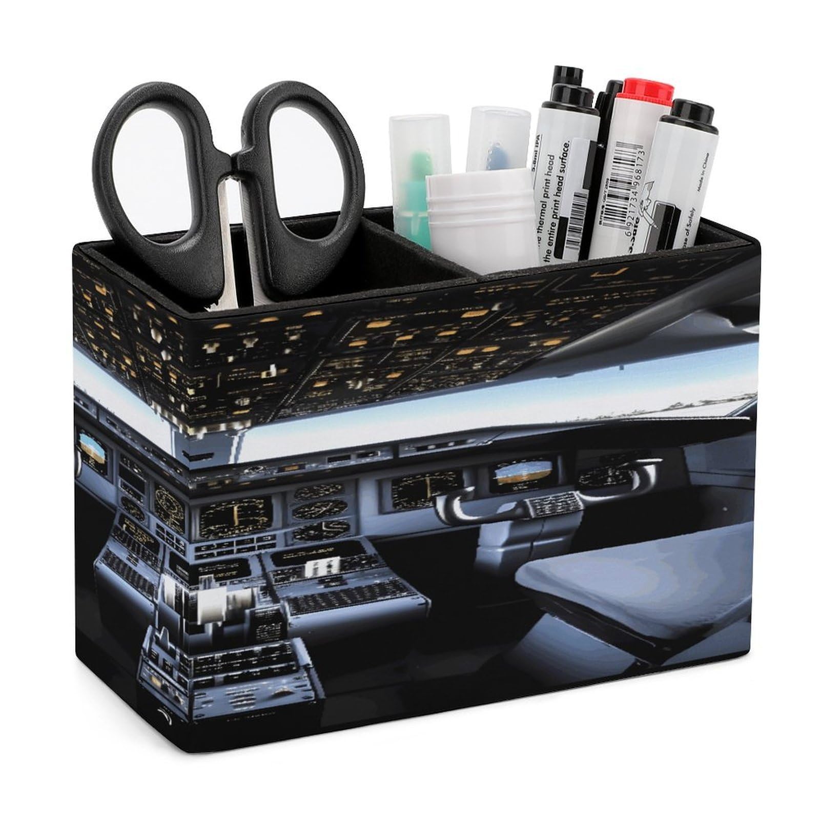 VstaDank Airplane Cockpit Pen Holder Double Compartments Pen Cup Fashion Makeup Brush Holders Leather Pencil Holder for Work Locker Accessories Modern Pencil Cup for Desk Organizer