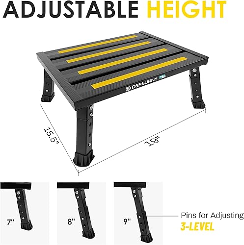 Miniatura 2 de DEPSUNNY Escalón de aluminio de altura ajustable, taburete plegable estable, soporta hasta 1,000 libras, patas de goma antideslizantes y alfombrilla