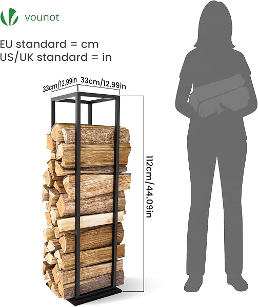 vounot® Range Bûches Vertical 33 x 33 x 112cm en Métal Porte Bûches Cheminée avec étagère Support Bois de Chauffage Stable et Compact pour Utilisation Intérieure Extérieure Noir - 3