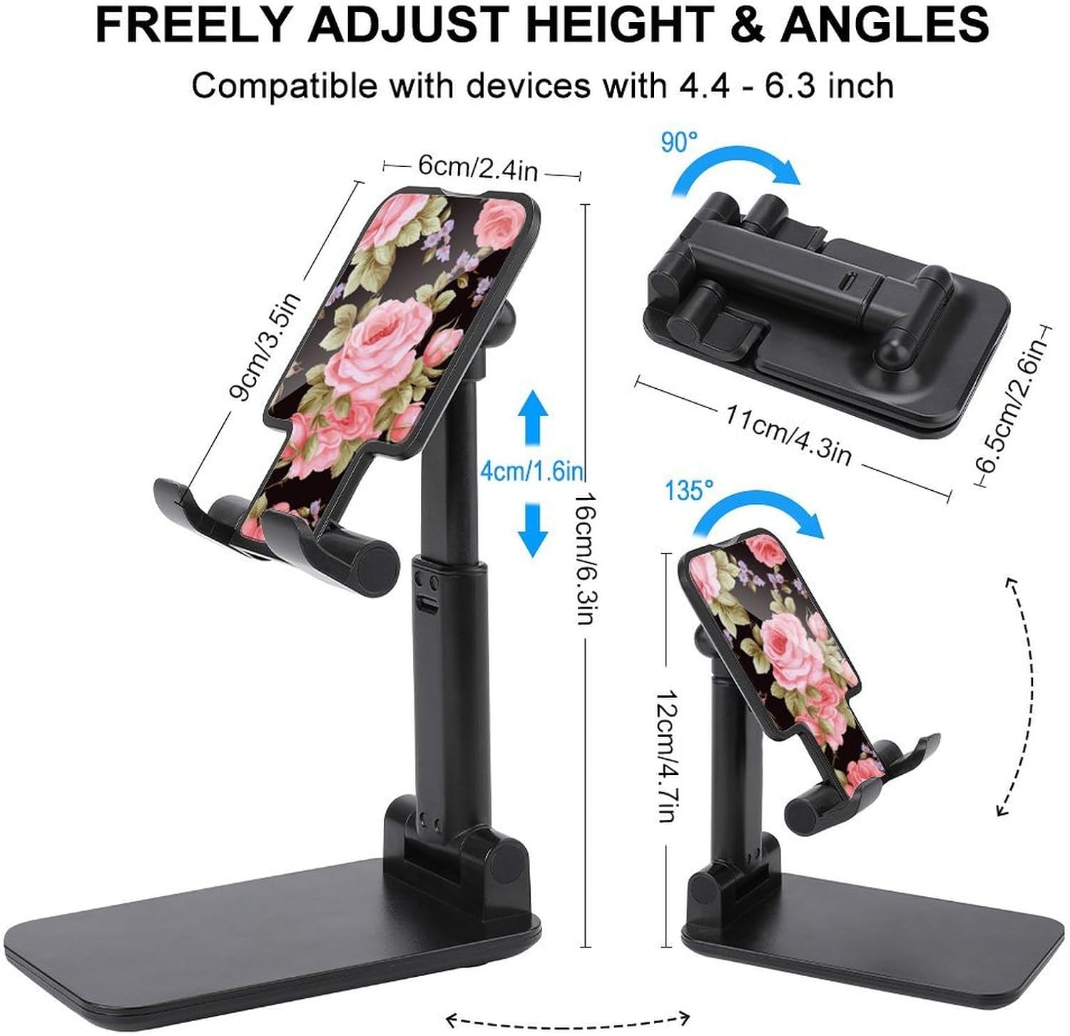Pink Rose Folding Cell Phone Stand, Portable Phone Holder image 2
