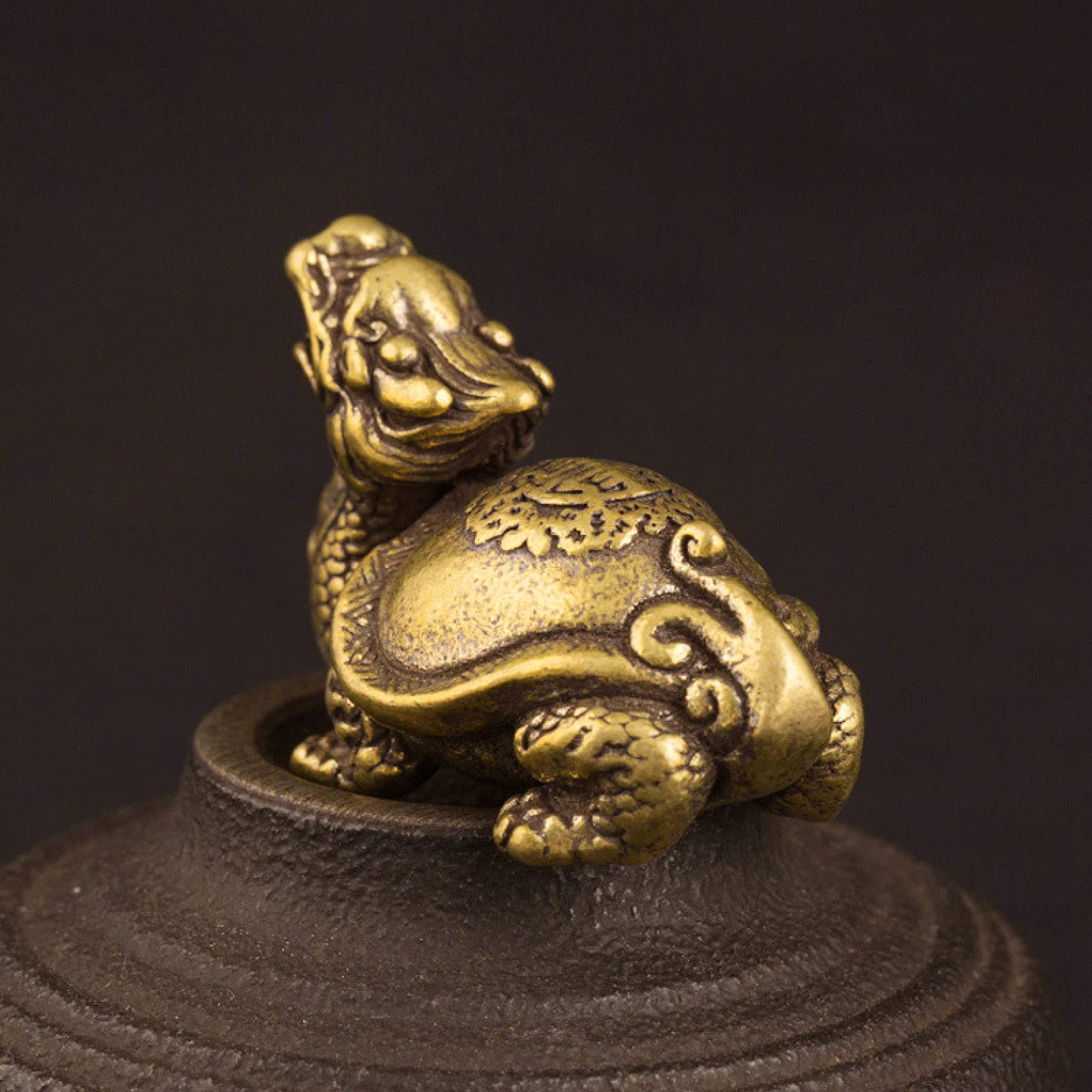 Ornement Bronze Chanceux Dragon Et Tortue – Cuivre Doré, Taille 4.5x3x2.8cm, Neuf