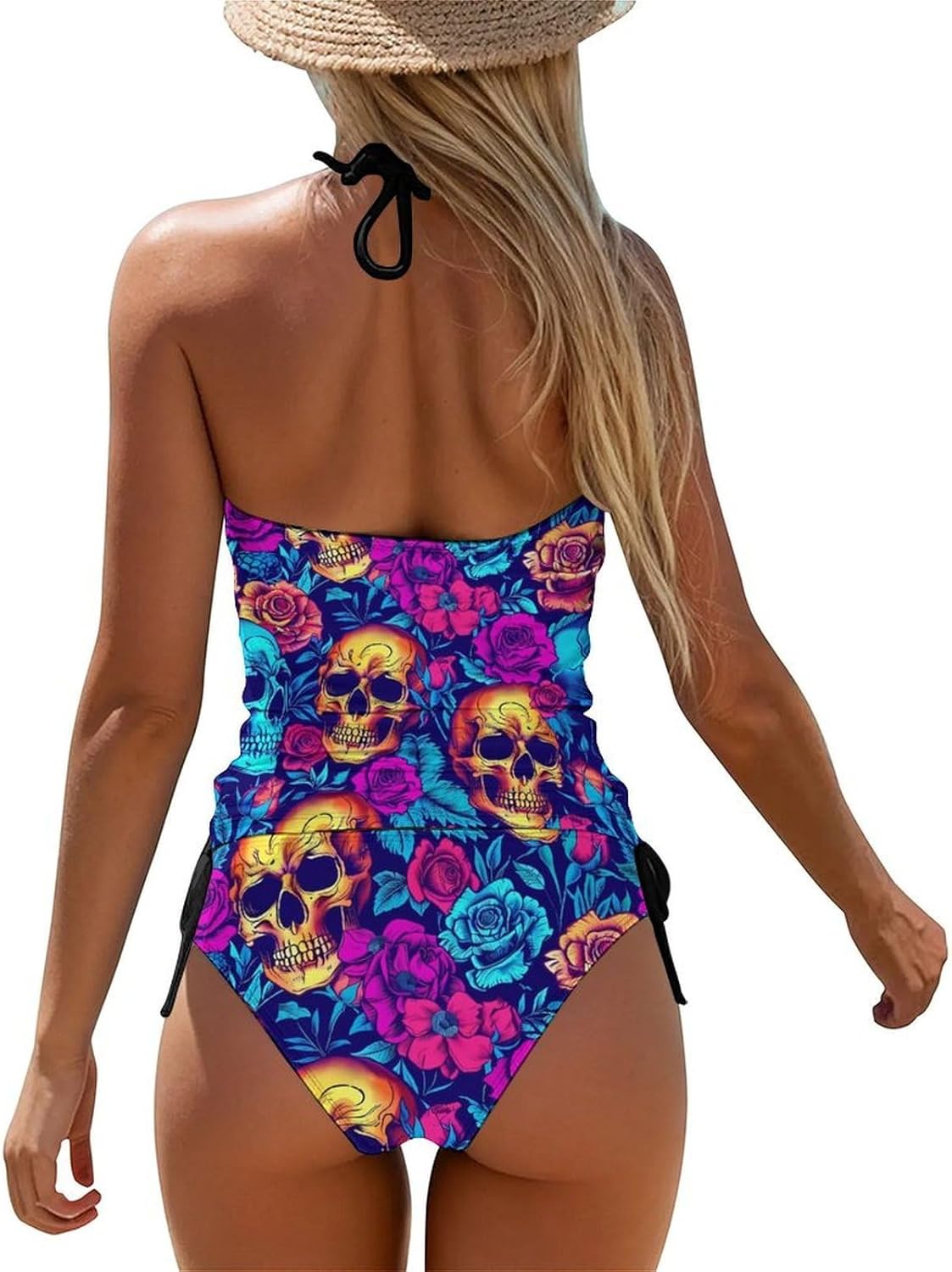 Psychedelic Roses Skulls Funny Women's String Swimwear Set 2 Pcs Tankini Swimsuits Bathing Suit