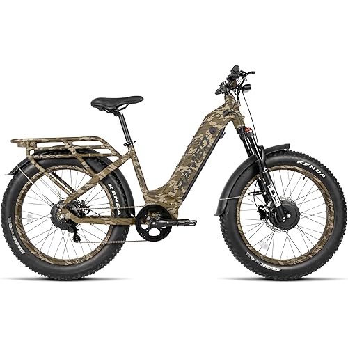 Rambo Kru3.0 All-Wheel Drive Electric Bike, Dual 500W, Step-Thru, Single Speed, Up to 48 Miles/28MPH, Adjustable Class Settings, Waterproof LCD Ebike, AWD