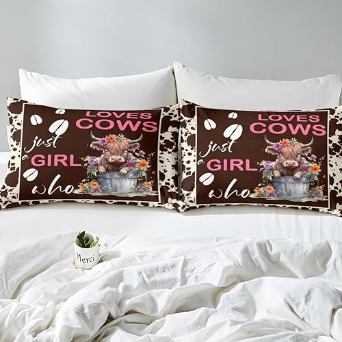 Miniatura 4 de Juego de funda de edredón de vaca de las montañas, color marrón oscuro, para niñas y niños, funda de edredón de cuerno largo, diseño de animales de