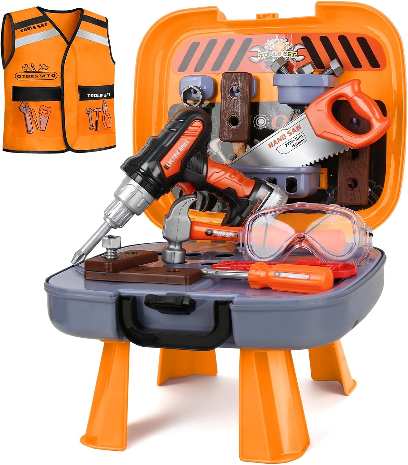 (Similar to stock photo) Toddler Tool Set for Age 3-5 Kids Tool Set with Tool Box and Toy Drill, Pretend Play Toy Tools Kids Construction Tools Bench for Toddlers Boys Toys 3 Year Old Gifts