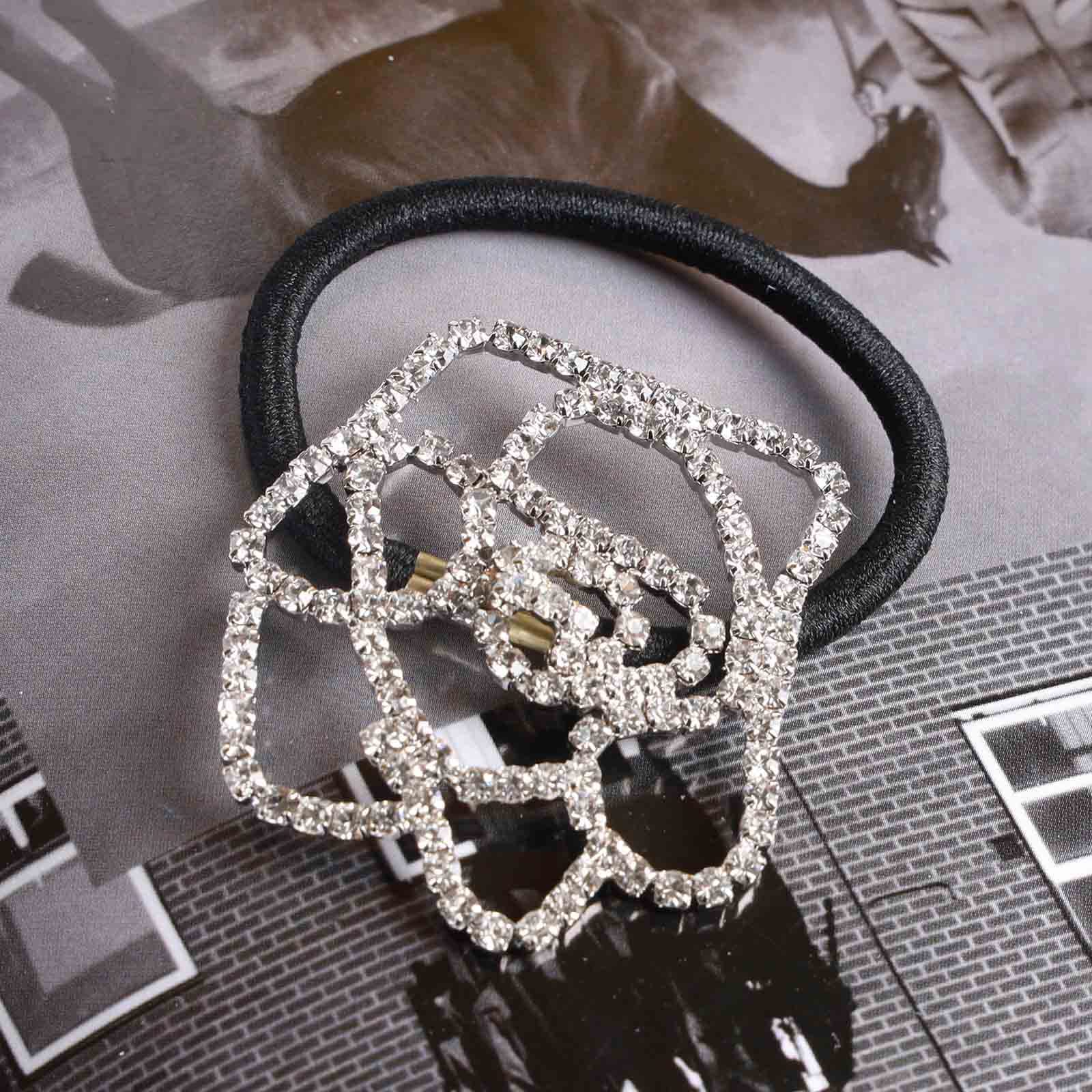 Crystal Flower Ponytail Holder Hair Tie Elegant Wedding Prom Accessory Rhinestones or Clear Crystals Bride Hair Tie, Fancy Boho  main image 3