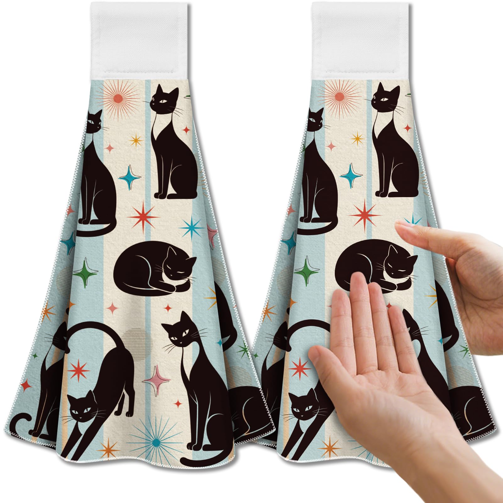 CUTHOLLOW 2 Pcs Medieval-modern Cats Hanging Kitchen Towels with Loop