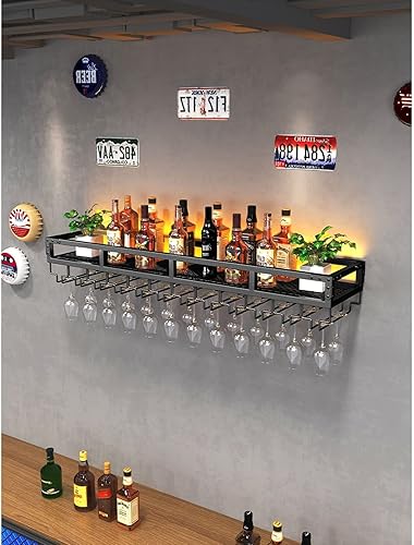 Miniatura 3 de Soporte para copas de vino montado en la pared, soporte de exhibición colgante para vino, estantes de pared de hierro forjado, estante de