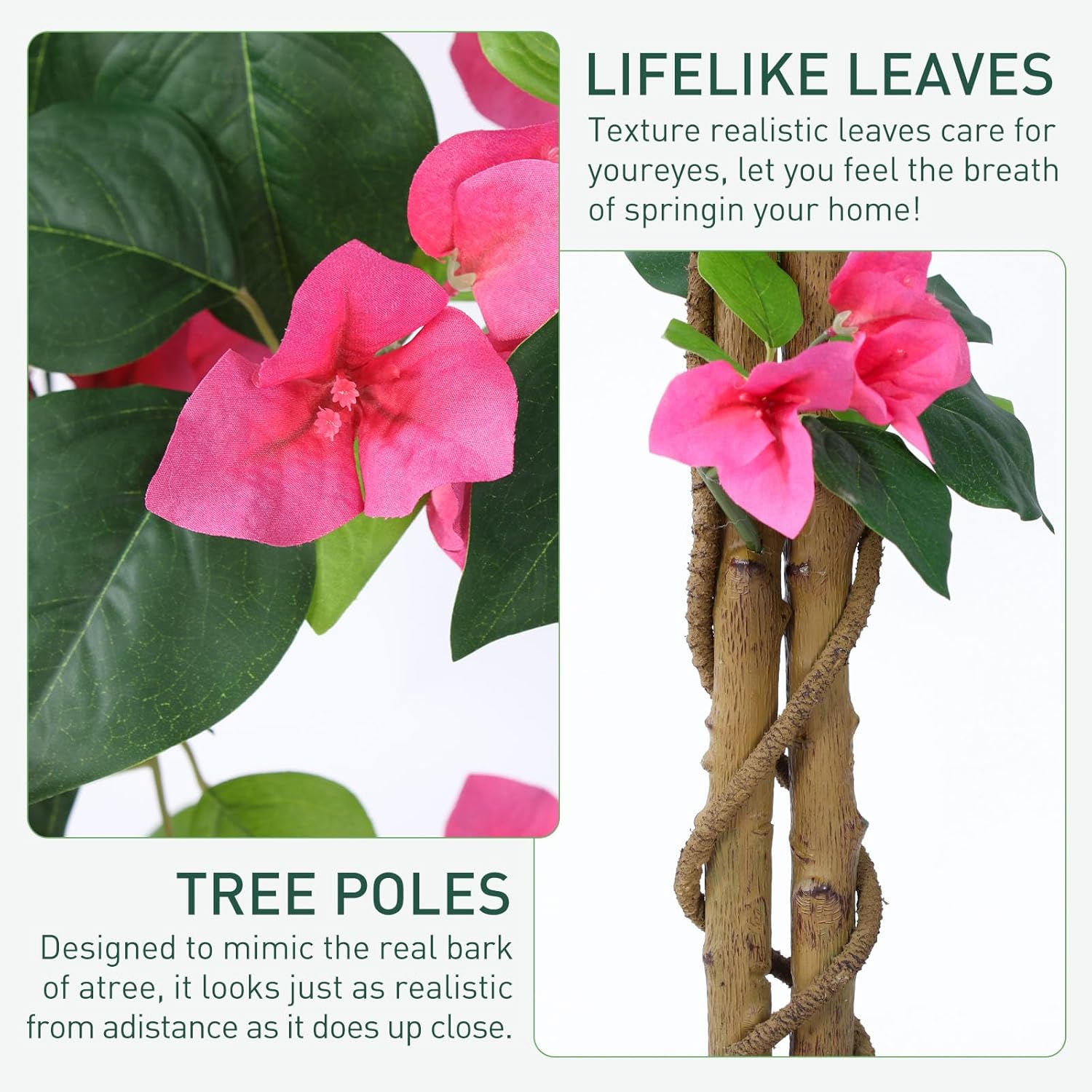 47.3 inch Artificial Bougainvillea Tree，Faux Flowers Plants with White Decorative Planter,Fake Tree for Living Room,Porch, Garden, Indoors & outdoorsM120