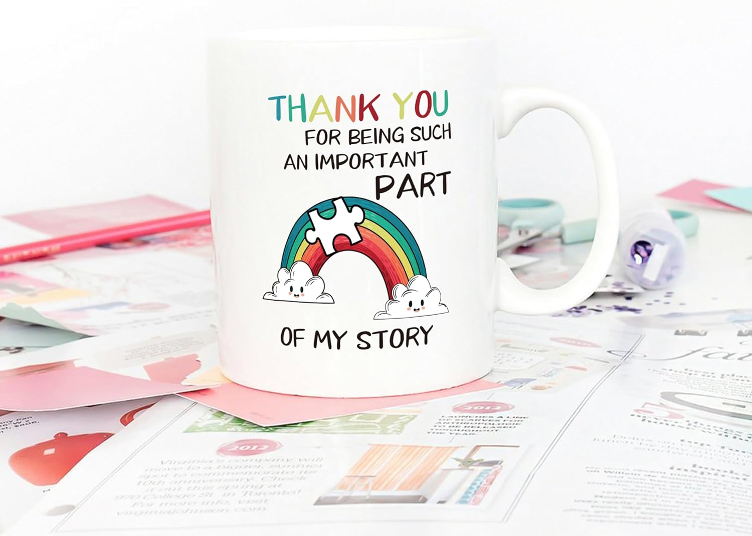 5Aup Thank You for Being Such an Important Part of My Story Ceramic Coffee Mug Gifts, 11oz – Cute Puzzle Piece & Rainbow Design – Perfect for Teachers, Friends, Family & Loved Ones - Image 6